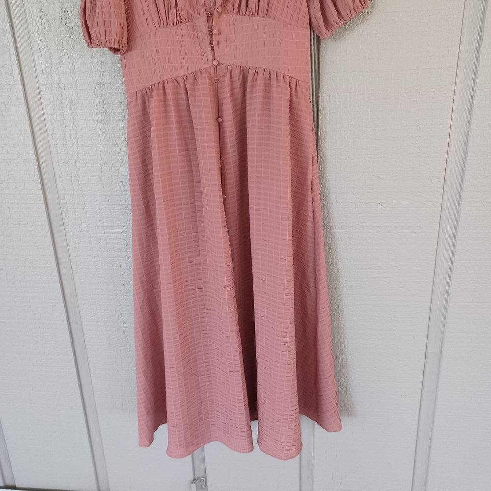 Ted Baker Angeia Midi Dress Size 3 US 8 Puff Sleeve Seersucker Feminine Defect - Picture 3 of 15